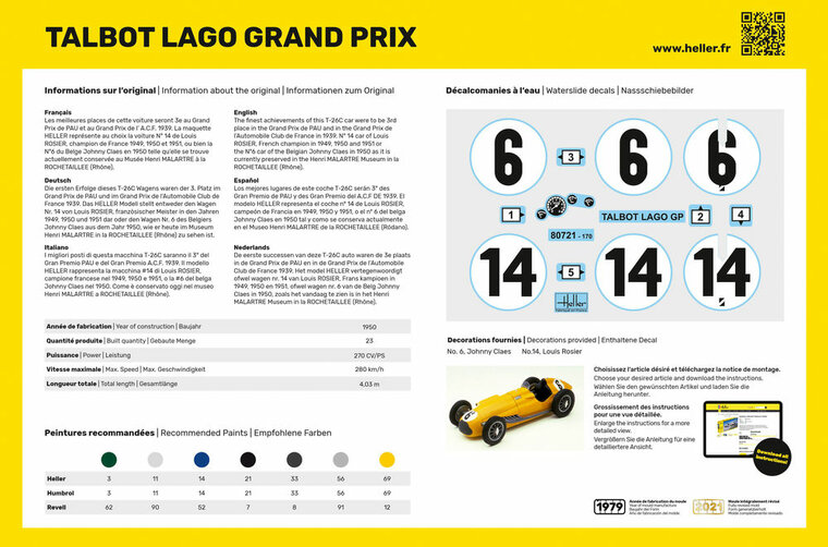 Heller 80721 Talbot Lago Grand Prix Bouwpakket Schaal 1:24