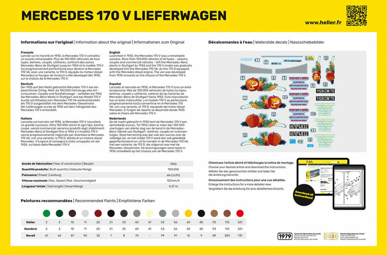 Heller 80736 MB 170 Lieferwagen Bouwpakket Schaal 1:24