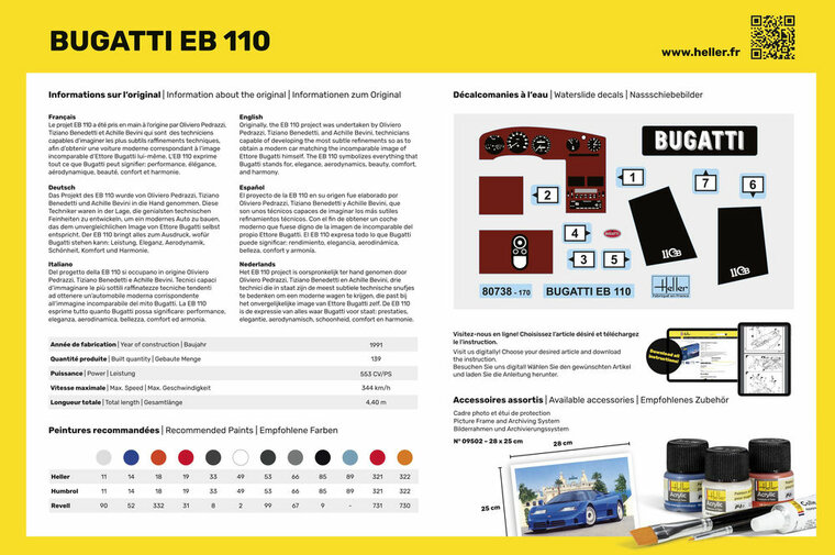 Heller 80738 BUGATTI EB 110 Bouwpakket Schaal 1:24