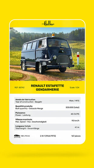 Heller 80742 RENAULT Estafette Gendarmerie New Mould Bouwpakket Schaal 1:24