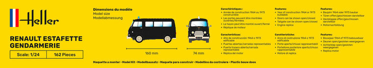 Heller 80742 RENAULT Estafette Gendarmerie New Mould Bouwpakket Schaal 1:24