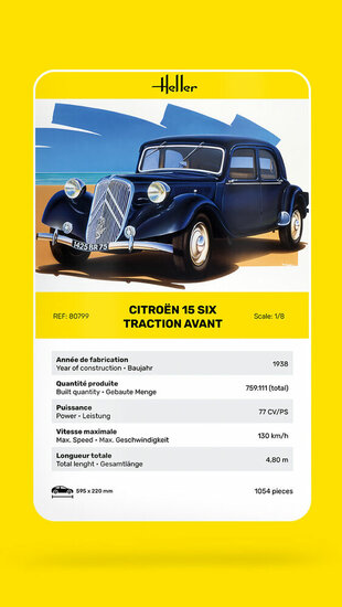 Heller 80799 Citroen 15 SIX Traction Avant Bouwpakket Schaal 1:8