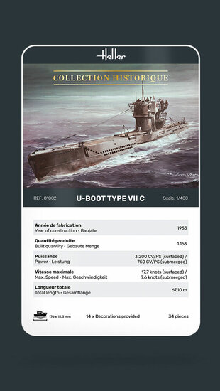Heller 81002 U-Boot Type VII C Bouwpakket Schaal 1:400