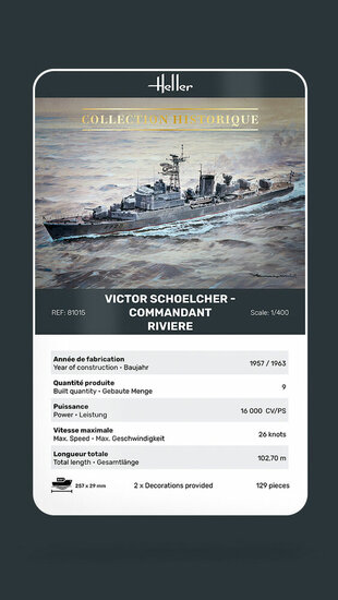 Heller 81015 VICTOR SCHOELCHER - COMMANDANT RIVIERE Bouwpakket Schaal 1:400