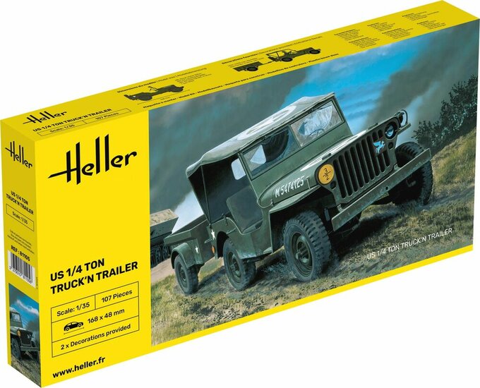 Heller 81105 US 1/4 Ton Truck 'n Trailer Bouwpakket Schaal 1:35