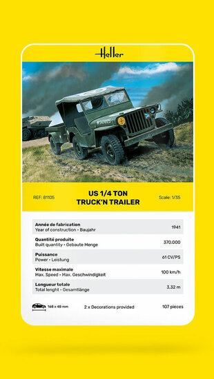 Heller 81105 US 1/4 Ton Truck 'n Trailer Bouwpakket Schaal 1:35