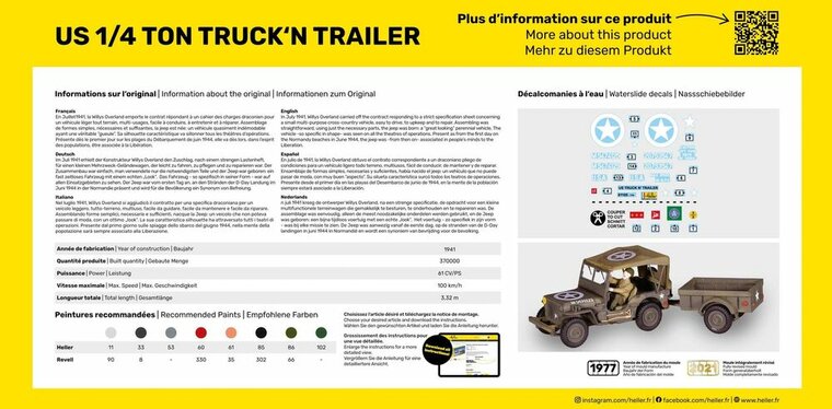 Heller 81105 US 1/4 Ton Truck 'n Trailer Bouwpakket Schaal 1:35