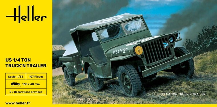 Heller 81105 US 1/4 Ton Truck 'n Trailer Bouwpakket Schaal 1:35