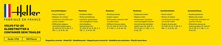 Heller 81702 F12-20 Globetrotter & Container semi trailer Bouwpakket Schaal 1:32