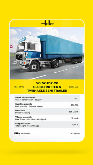 Heller 81703 F12-20 Globetrotter &amp; Twin-Axle Semi trailer Bouwpakket Schaal 1:32