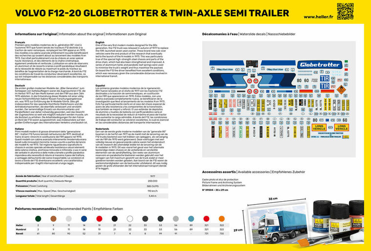 Heller 81703 F12-20 Globetrotter &amp; Twin-Axle Semi trailer Bouwpakket Schaal 1:32
