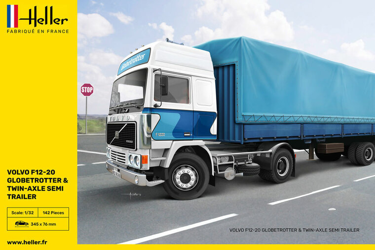 Heller 81703 F12-20 Globetrotter &amp; Twin-Axle Semi trailer Bouwpakket Schaal 1:32