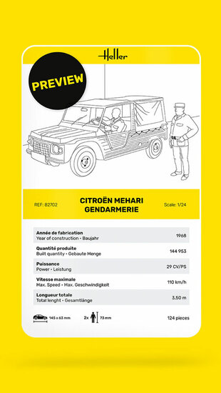 Heller 82702 Citroen Mehari Gendarmerie Bouwpakket Schaal 1:24