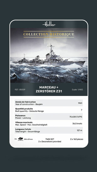 Heller 85009 Marceau + Zerstörer Z31 TWINSET Bouwpakket Schaal 1:400