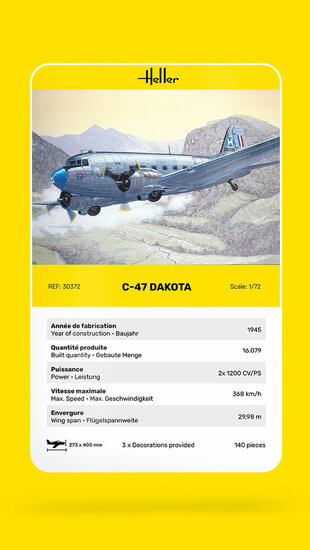 Heller 30372 C-47 DAKOTA Bouwpakket Schaal 1:72 vliegtuig