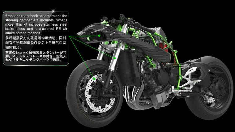 MENG-Model MT-001s Kawasaki Ninja H2R (Pre-colored Edition) Bouwpakket Schaal 1:9