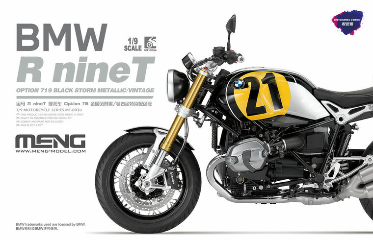MENG-Model MT-003u BMW R nineT Option 719 Black Storm Metallic/Vintage (Pre-colored Edition) Schaal 1:9