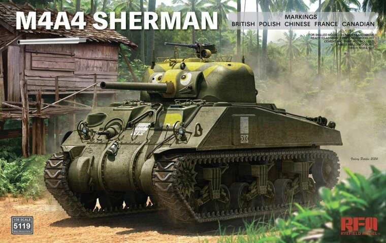 Rye Field Model RFM5119 M4A4 Sherman with Workable Tracks & Metal Barrel Schaal 1:35