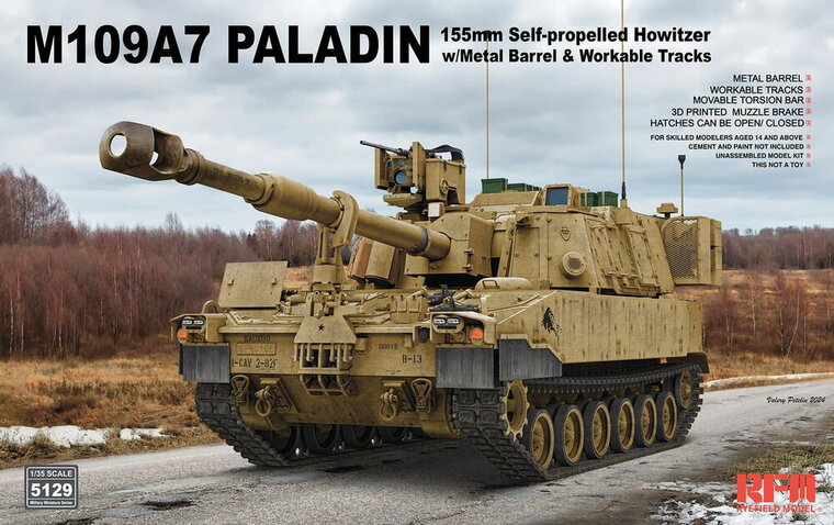 Rye Field Model RFM5129 M109A7 PALADIN 155 mm Self-Propelled Howitzer w/ Workable Tracks Schaal 1:35
