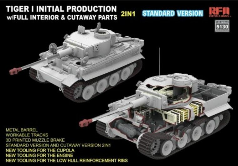Rye Field Model RFM5130 Tiger I Initial Production Early 1943 w/ Full Interior Standard Version Schaal 1:35