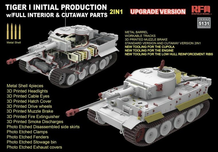 Rye Field Model RFM5131 Tiger I Initial Production Early 1943 w/ Full Interior Updated Version Schaal 1:35
