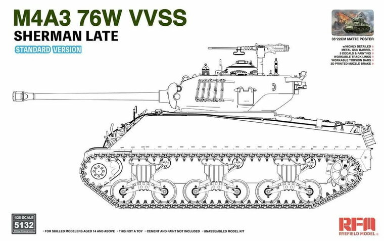 Rye Field Model RFM5132 M4A3 76W VVSS Sherman Late Standard Version Schaal 1:35