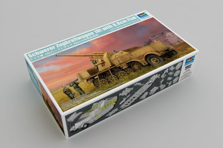 Trumpeter 09577 Schwerer Zugkraftwagen 18 t with 8.8cm Flak Bouwpakket Schaal 1:35