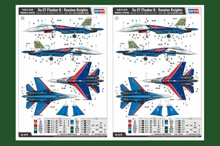 Hobby Boss 81776 Su-27 Flanker B - Russian Knights Aerobatic Team Bouwpakket Schaal 1:48