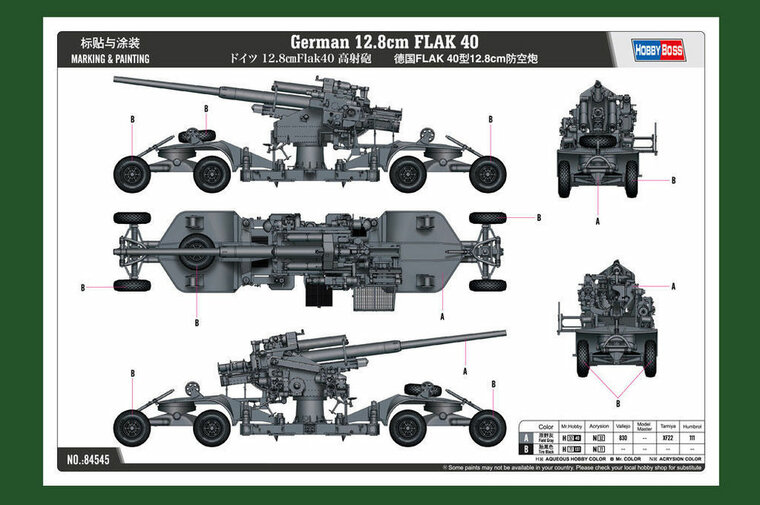 Hobby Boss 84545 German 12.8cm FLAK 40 Bouwpakket Schaal 1:35