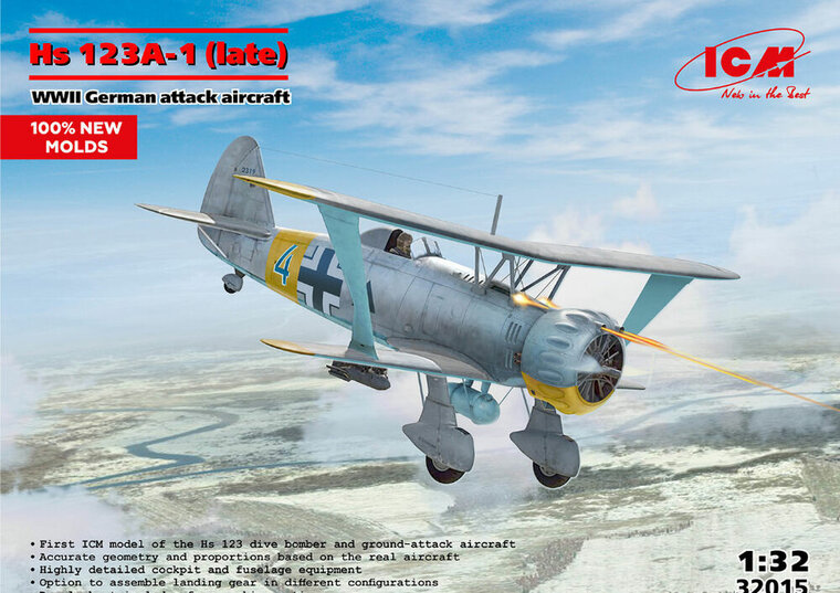 ICM 32015 Hs 123A-1 (late), WWII German attack aircraft  (100% new molds) Bouwpakket Schaal 1:32