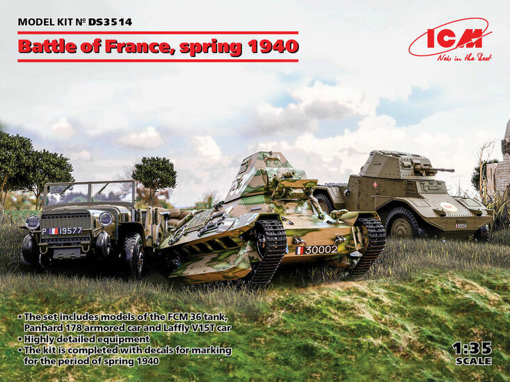 ICM DS3514 Battle of France, spring 1940 (Panhard 178 AMD-35,FCM 36,Laffly V15T) Bouwpakket Schaal 1:35
