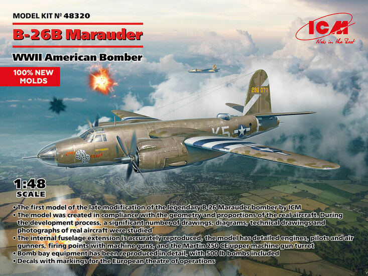ICM 48320 B-26B Marauder, WWII American Bomber (100% new molds) Bouwpakket Schaal 1:48