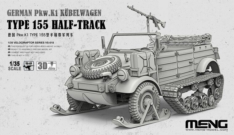 MENG-Model VS-018 German Pkw.K1 K&uuml;belwagen Type 155 Half-Track (incl. 3D printed track modules and ski modules, etc.) Bouwpakket Schaal 1:35