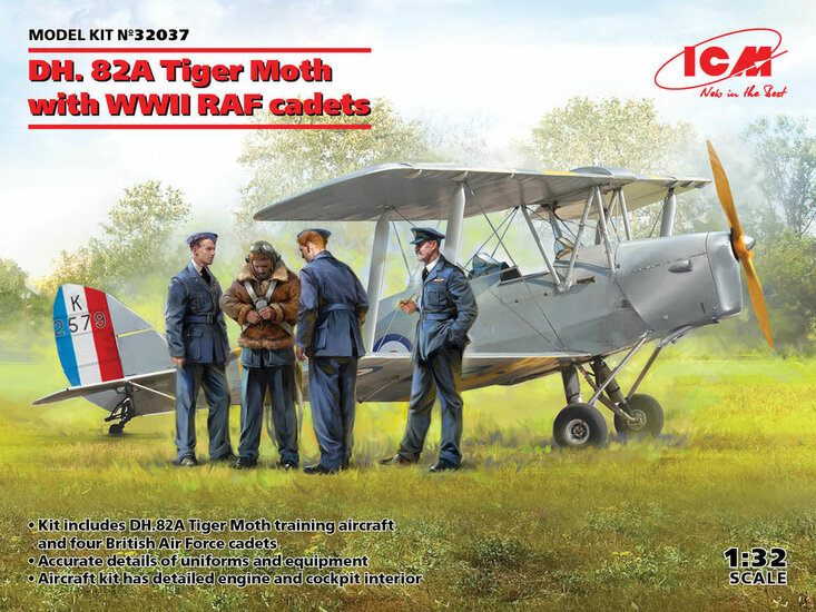 ICM 32037 DH. 82A Tiger Moth with WWII RAF cadets Bouwpakket Schaal 1:32