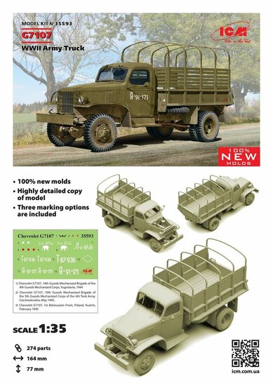 ICM 35593 G7107, WWII Army Truck (100% new molds) Bouwpakket Schaal 1:35