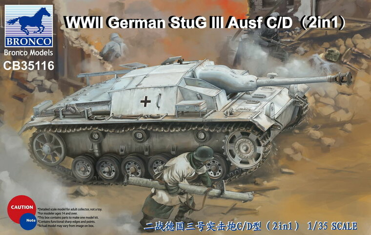 Bronco Models CB35116 WWII German StuG III Ausf C/D with 75mm StuK 37/L24&amp;75mm StuK40/L48(2in1) Bouwpakket Schaal 1:35