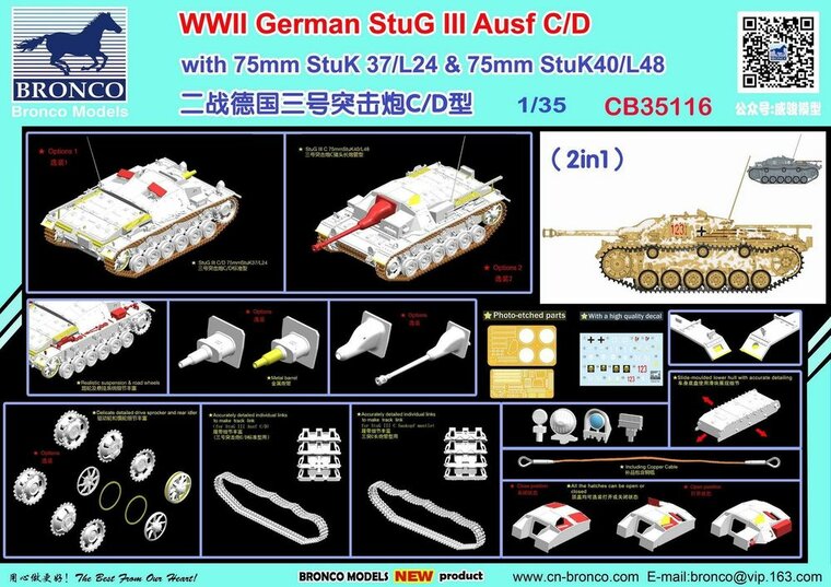 Bronco Models CB35116 WWII German StuG III Ausf C/D with 75mm StuK 37/L24&amp;75mm StuK40/L48(2in1) Bouwpakket Schaal 1:35