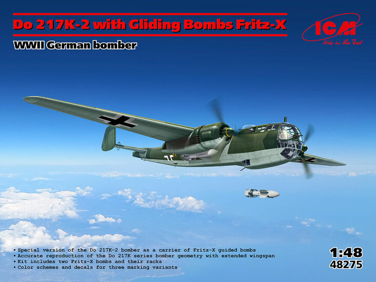ICM 48275 Do 217K-2 with Fritz-X, WWII German bomber Schaal 1:48