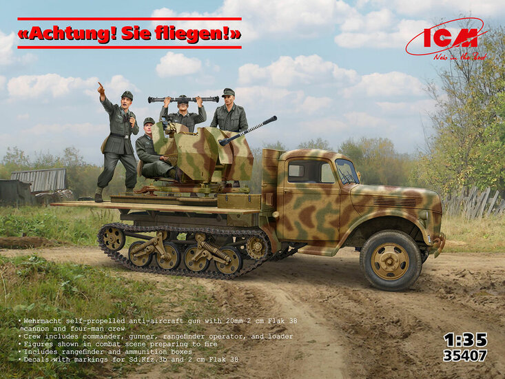 ICM 35407 Achtung! Sie fliegen! (Sd.Kfz.3b with 2 cm Flak 38 and crew) Schaal 1:35