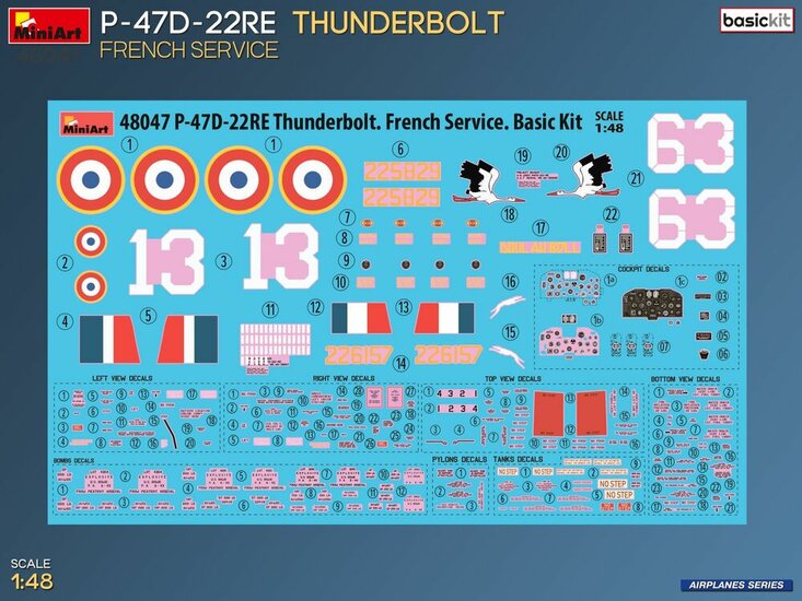 MiniArt 48047 P-47D-22RE Thunderbolt. French Service. Basic Kit Schaal 1:48