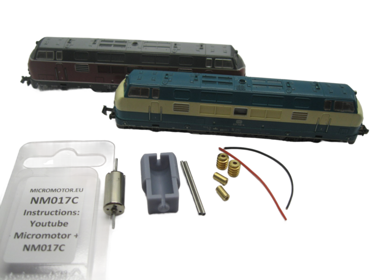 micromotor NM017C Glockenankermotor Umbausatz f&uuml;r Minitrix V200, BR 221, BR Class 42 Warship