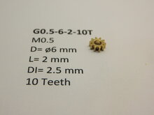 Micromotor G0.5-6-2-10T messing tandwiel (2 mm, &oslash; gat 2.5 mm) voor de wielassen voor Lima, Rivarossi, Electrotren, Jouef en vele andere modellen