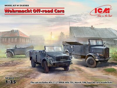 ICM DS3503 Wehrmacht Off-road Cars (Kfz1,Horch 108 Typ 40, L1500A) Bouwpakket Schaal 1:35 ICM DS3503 Wehrmacht Off-road Cars (Kfz1,Horch 108 Typ 40, L1500A) Bouwpakket Schaal 1:35