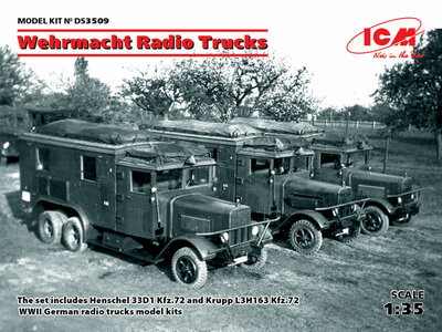 ICM DS3509 Wehrmacht Radio Trucks(Henschel 33D1 Kfz.72, Krupp L3H163 Kfz.72) Bouwpakket Schaal 1:35 ICM DS3509 Wehrmacht Radio Trucks(Henschel 33D1 Kfz.72, Krupp L3H163 Kfz.72) Bouwpakket Schaal 1:35