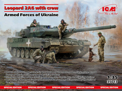 ICM 35013 Leopard 2A6 of the Armed Forces of Ukraine with crew Bouwpakket Schaal 1:35 ICM 35013 Leopard 2A6 of the Armed Forces of Ukraine with crew Bouwpakket Schaal 1:35