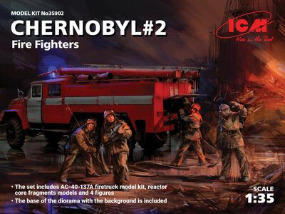 ICM 35902 Chernobyl2. Fire Fighters(AC-40-137A firetruck&4figur&diora base w.backgrou Bouwpakket Schaal 1:35 ICM 35902 Chernobyl2. Fire Fighters(AC-40-137A firetruck&4figur&diora base w.backgrou Bouwpakket Schaal 1:35