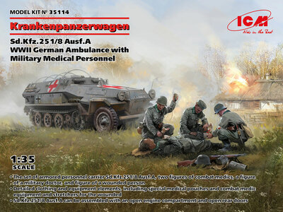 ICM 35114 'Krankenpanzerwagen' Sd.Kfz.251/8 Ausf.A , WWII German Ambulance with Military Medical Personnel Bouwpakket Schaal 1:35