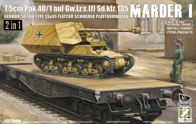 Zimi Model ZM35075 Marder I 7.5cm Pak.40/1 auf Gw.Lr.s.(f) Sd.kfz.135 with German 50 Ton Type SSy45 Flatcar Schwerer Platformwagen [2 in 1] Maßstab 1:35