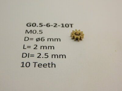 Micromotor G0.5-6-2-10T messing tandwiel (2 mm, ø gat 2.5 mm) voor de wielassen voor Lima, Rivarossi, Electrotren, Jouef en vele andere modellen